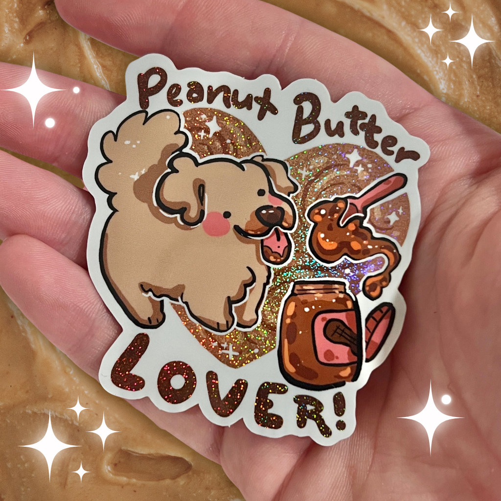 "Peanut Butter Lover!" Puppy ~ Pixie Dust Glitter Sticker  Woolblossom   