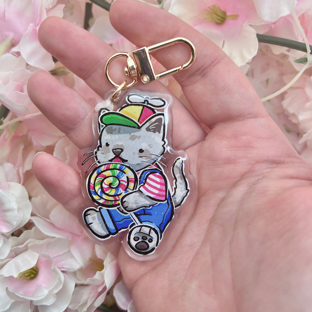 Silly Dilute Kitty ~ Glitter Acrylic Keychain Charm Sticker Woolblossom   