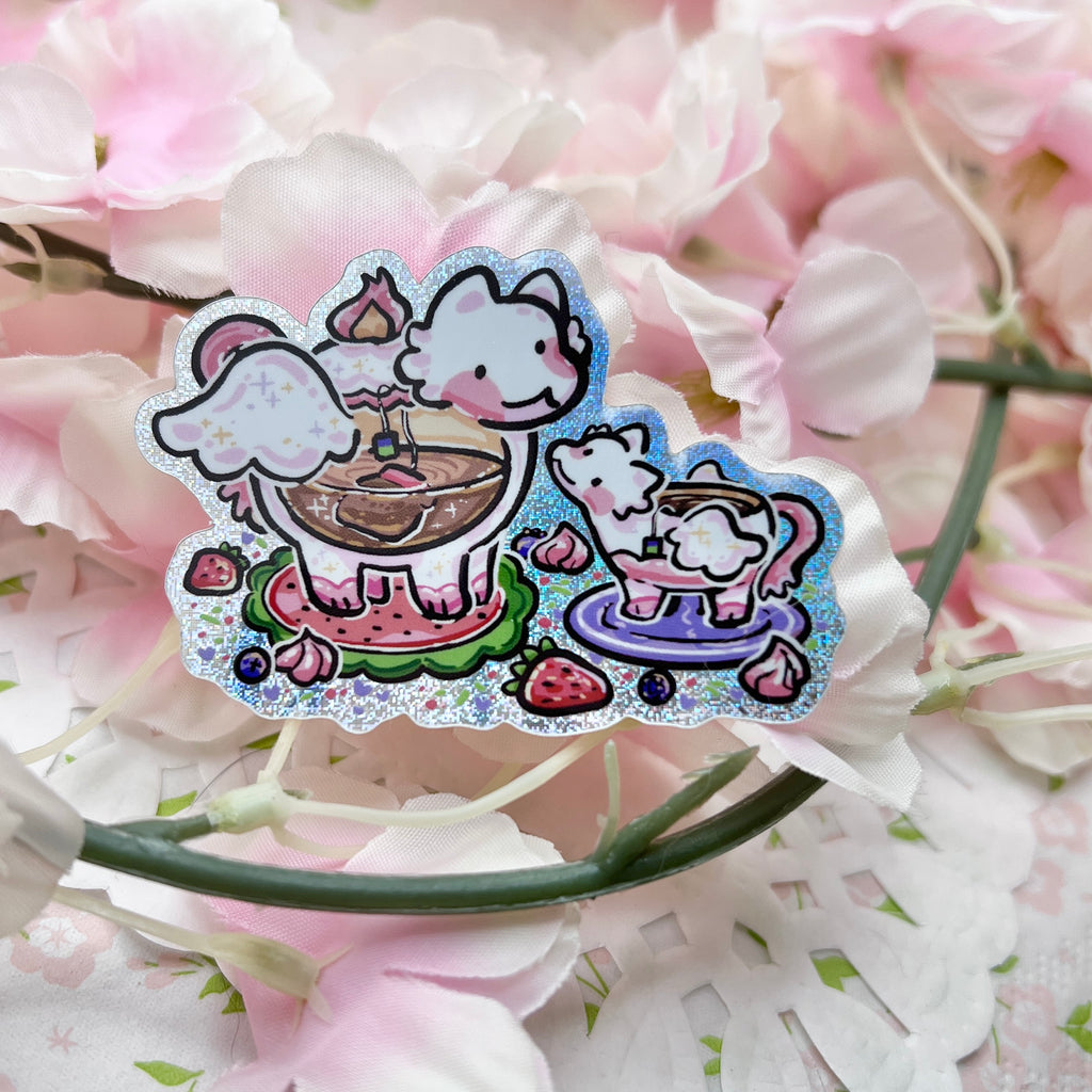 Tea Pot and Tea Cup Dragon Duo ~ Pixie Dust Glitter Sticker Sticker Woolblossom   