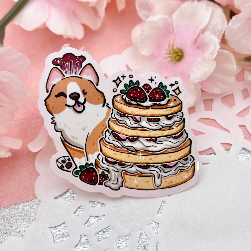 Corgi Chef Strawberry Cake ~ Sticker Sticker Woolblossom   