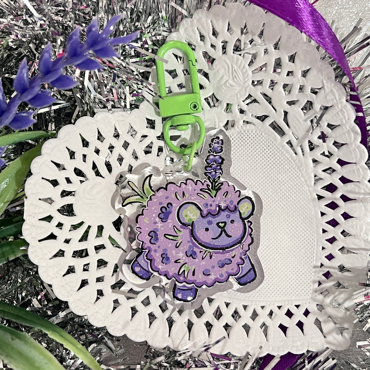 Lavender Sheep Sprout ~ Glitter Acrylic Keychain Charm – Woolblossom