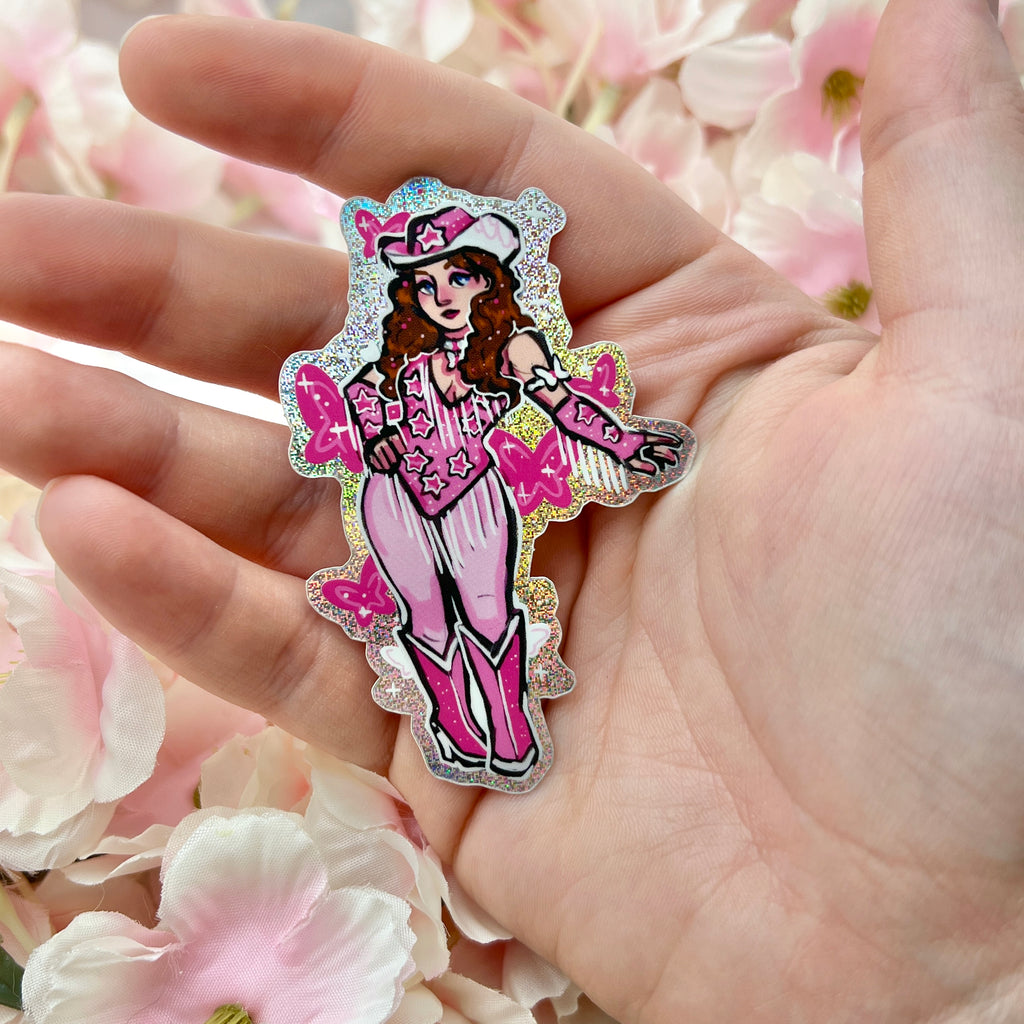 Ginger Pink Cowgirl 
~ Pixie Dust Glitter Sticker Sticker Woolblossom   