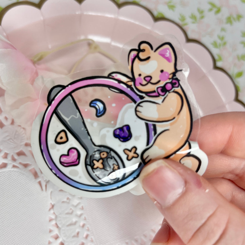 Marshmallow Cereal Cat ~ CLEAR Sticker  Woolblossom   