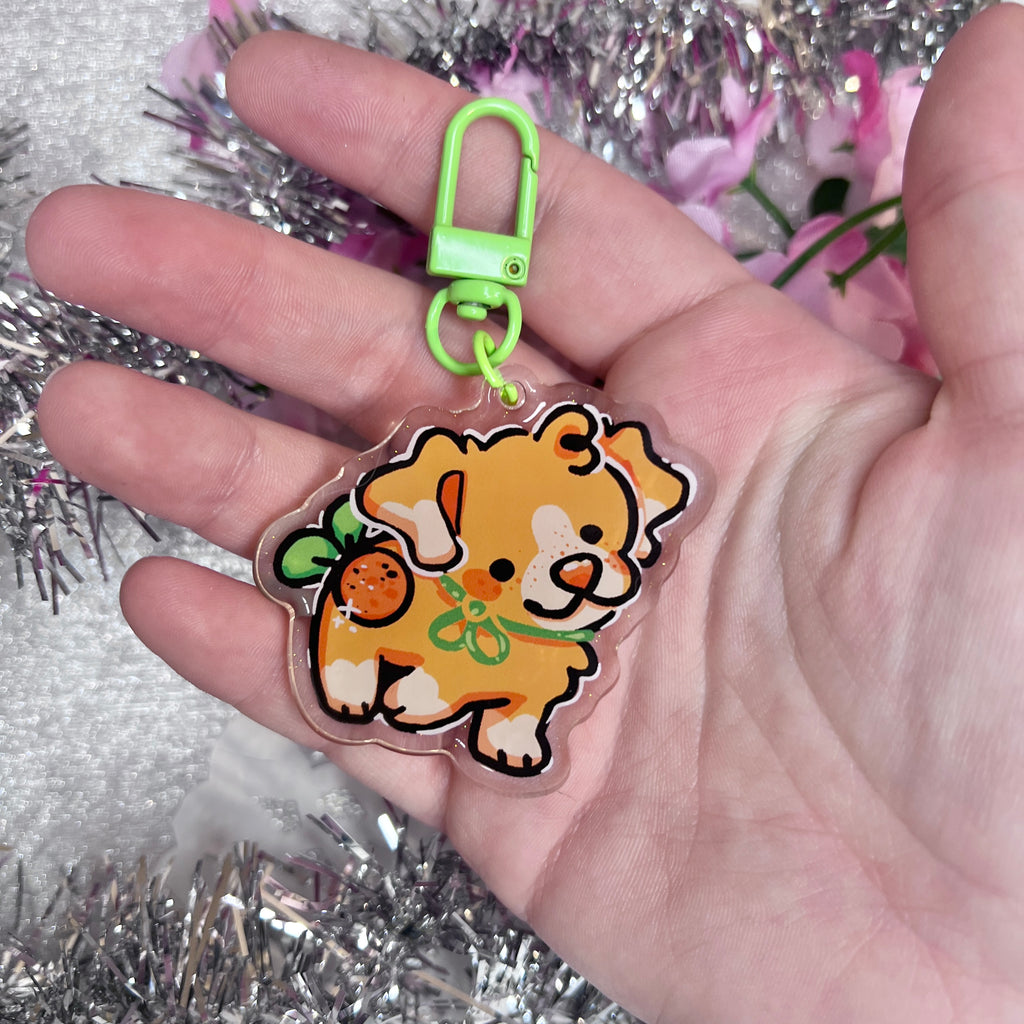 Tangerine Fruit Puppy ~ Acrylic Keychain Charm  Woolblossom   