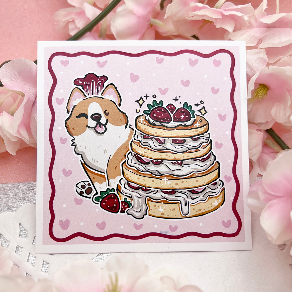 Corgi Chef Strawberry Cake ~ Print Print Woolblossom   