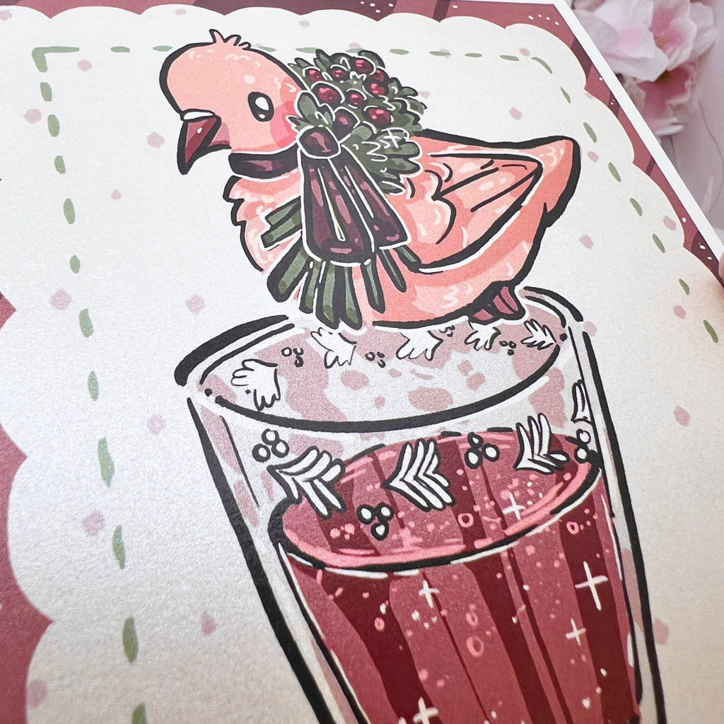 Sparkling Cranberry Drink Dove ~ Shimmer Print  Woolblossom   