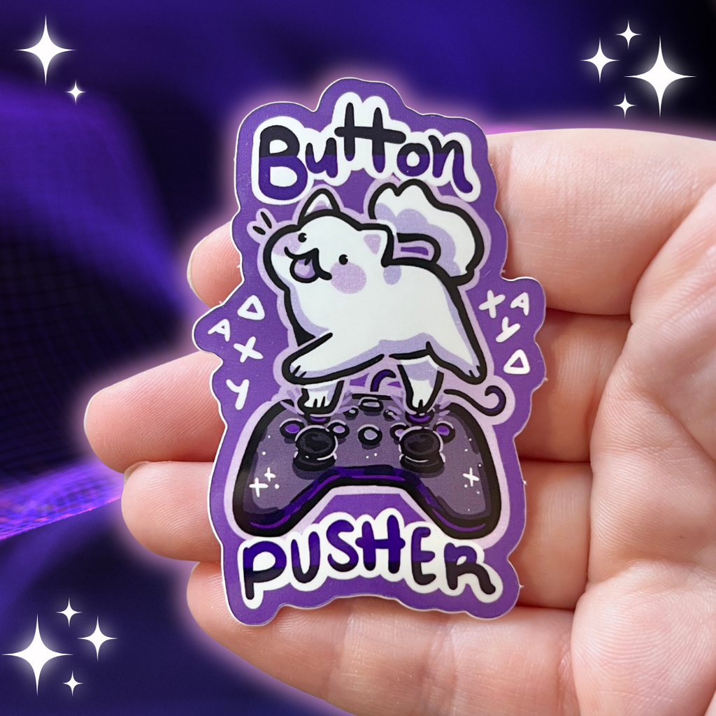 "Button Pusher" Cat ~ Sticker Sticker Woolblossom   