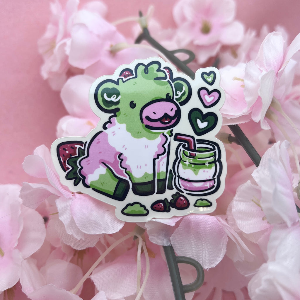 Strawberry Matcha Cow ~ Sticker Sticker Woolblossom   