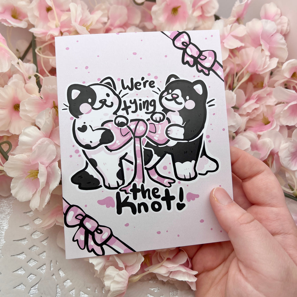 "We're Tying the Knot!" Wedding Kitties ~ Greeting Card  Woolblossom   