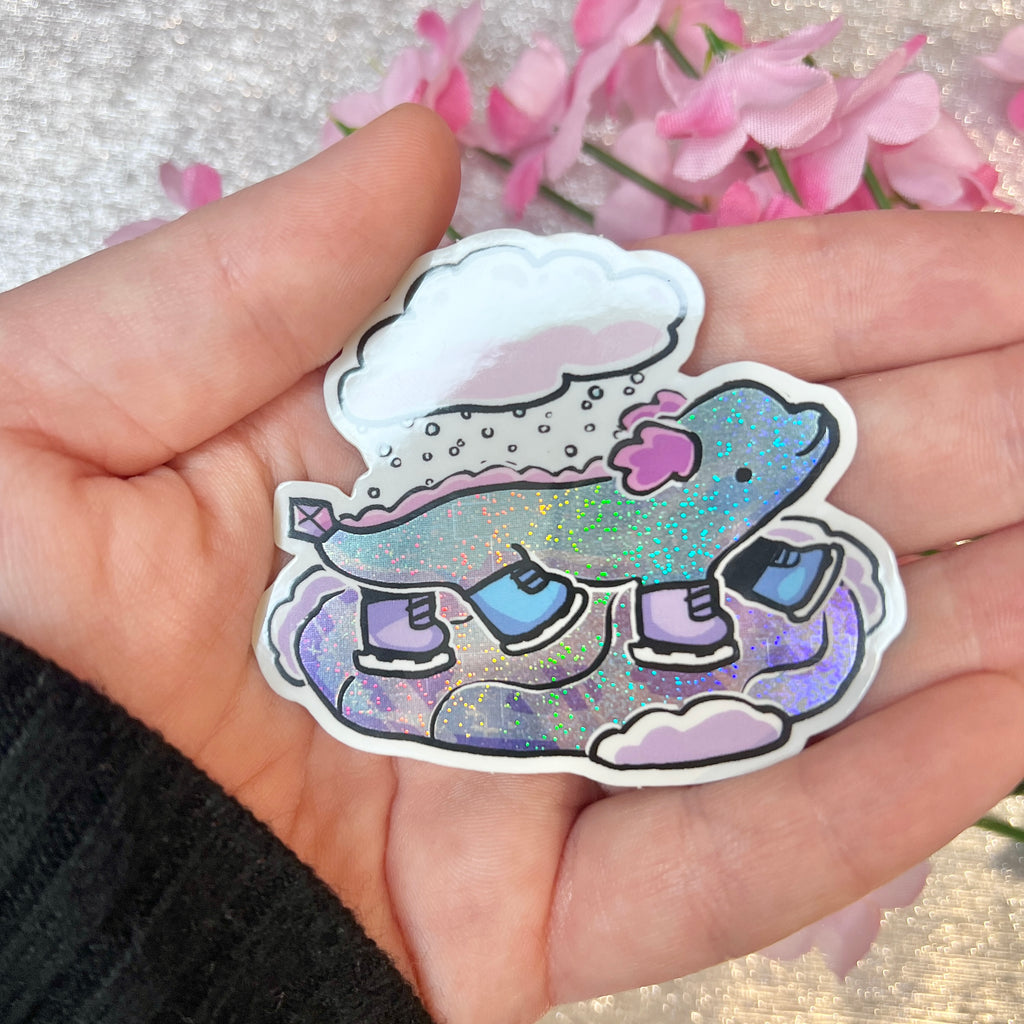 Winter Ice Skating Jewel the Dragon ~ Pixie Dust Glitter Sticker  Woolblossom   