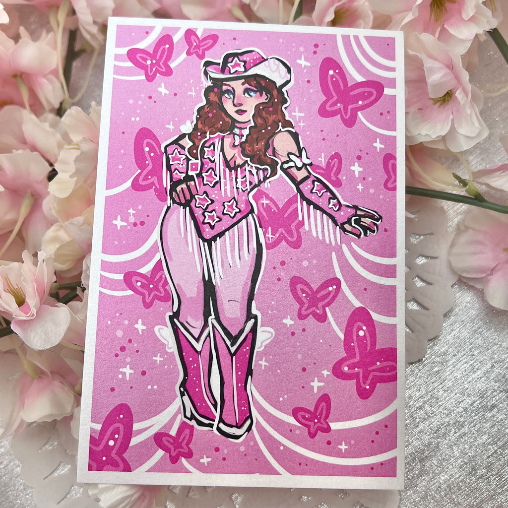 Ginger Pink Cowgirl ~ Shimmer Print Print Woolblossom   