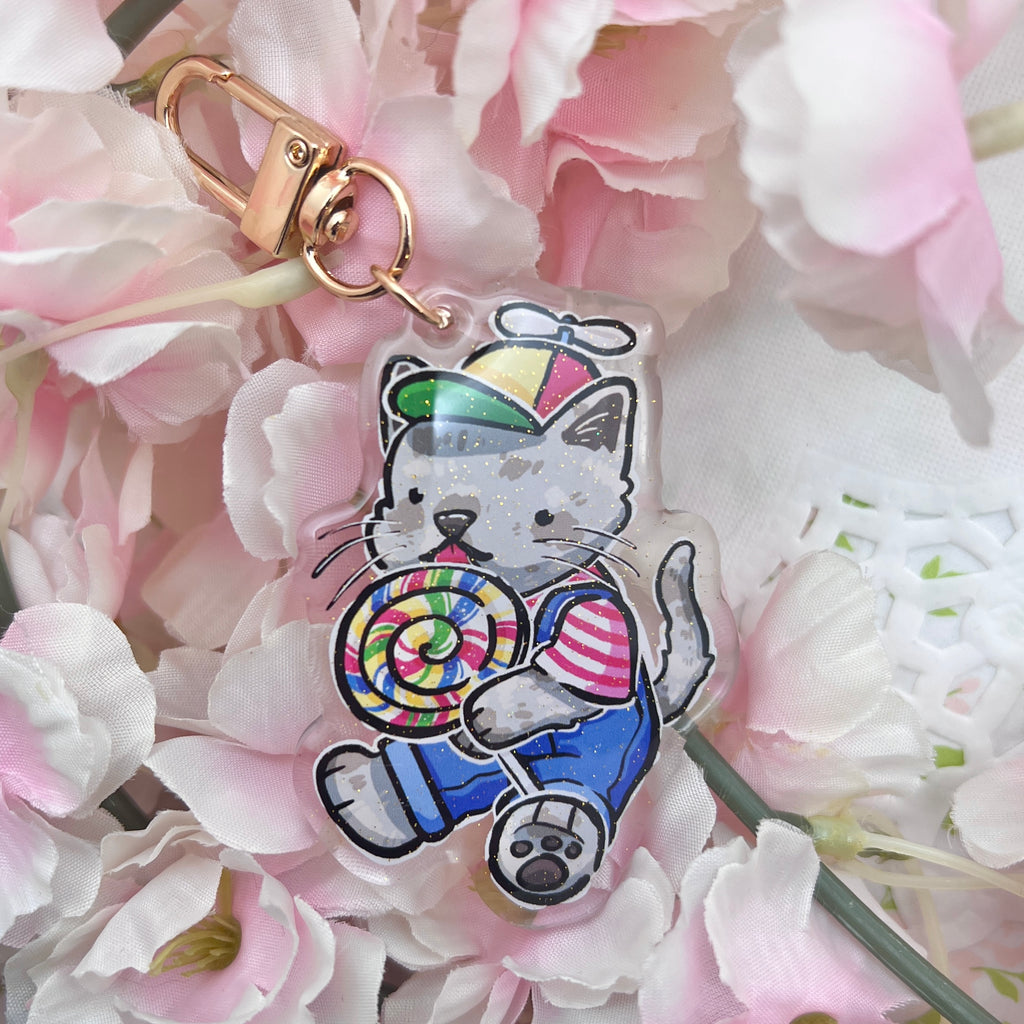 Silly Dilute Kitty ~ Glitter Acrylic Keychain Charm Sticker Woolblossom   