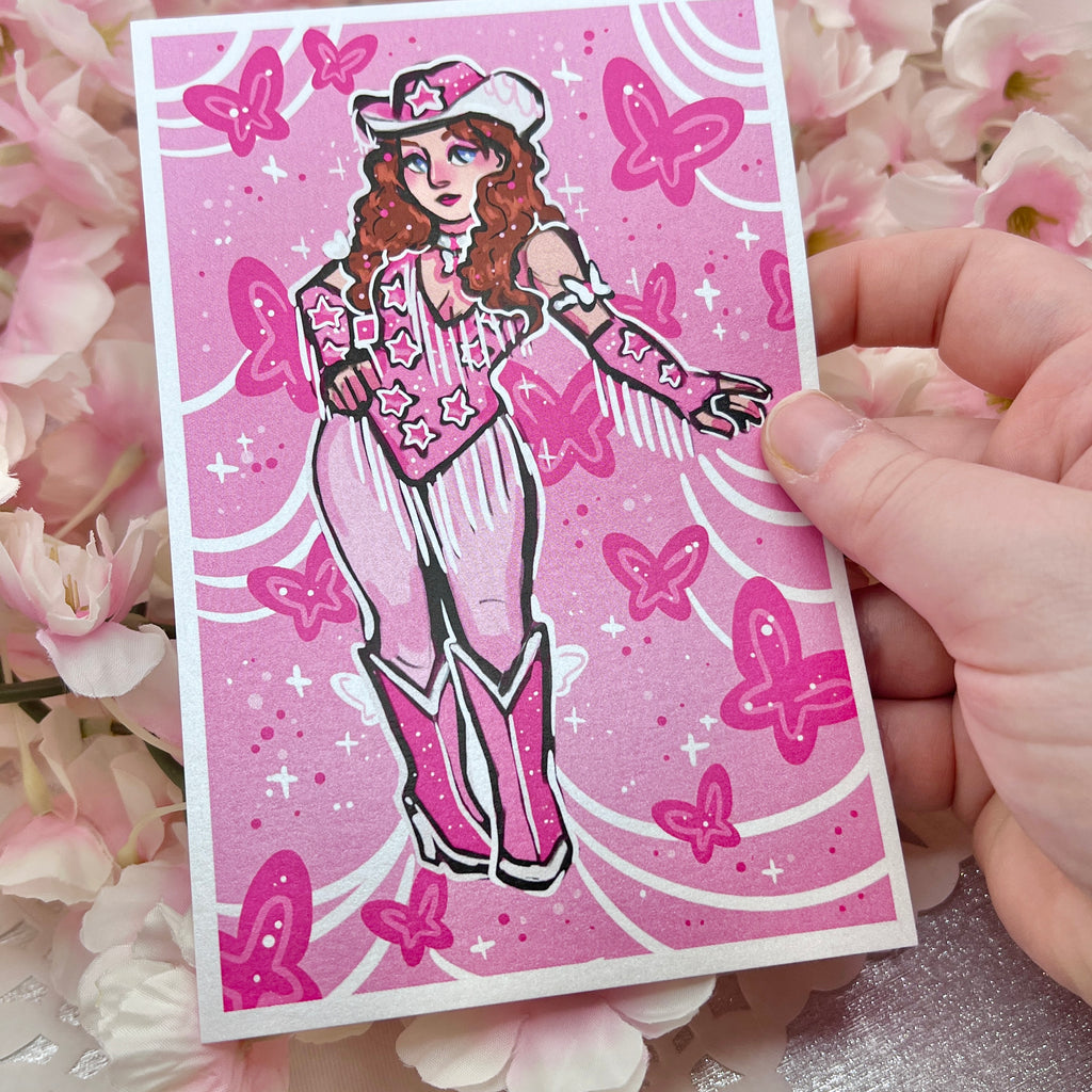 Ginger Pink Cowgirl ~ Shimmer Print Print Woolblossom   