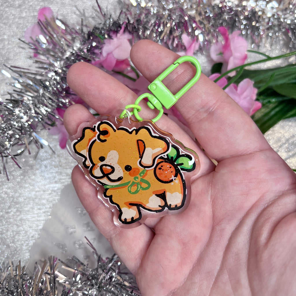 Tangerine Fruit Puppy ~ Acrylic Keychain Charm  Woolblossom   