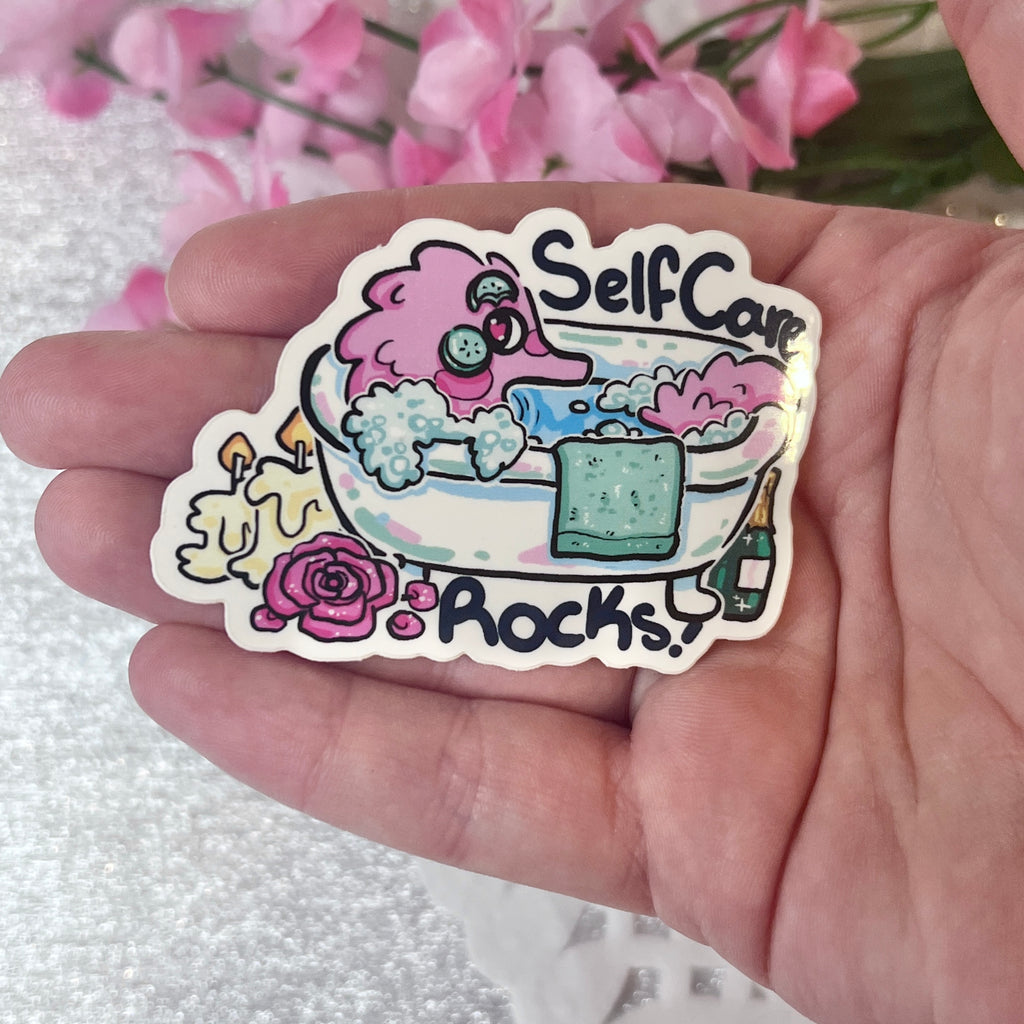 "Self Care Rocks!" Fuzzy Worm ~ Sticker Sticker Woolblossom   