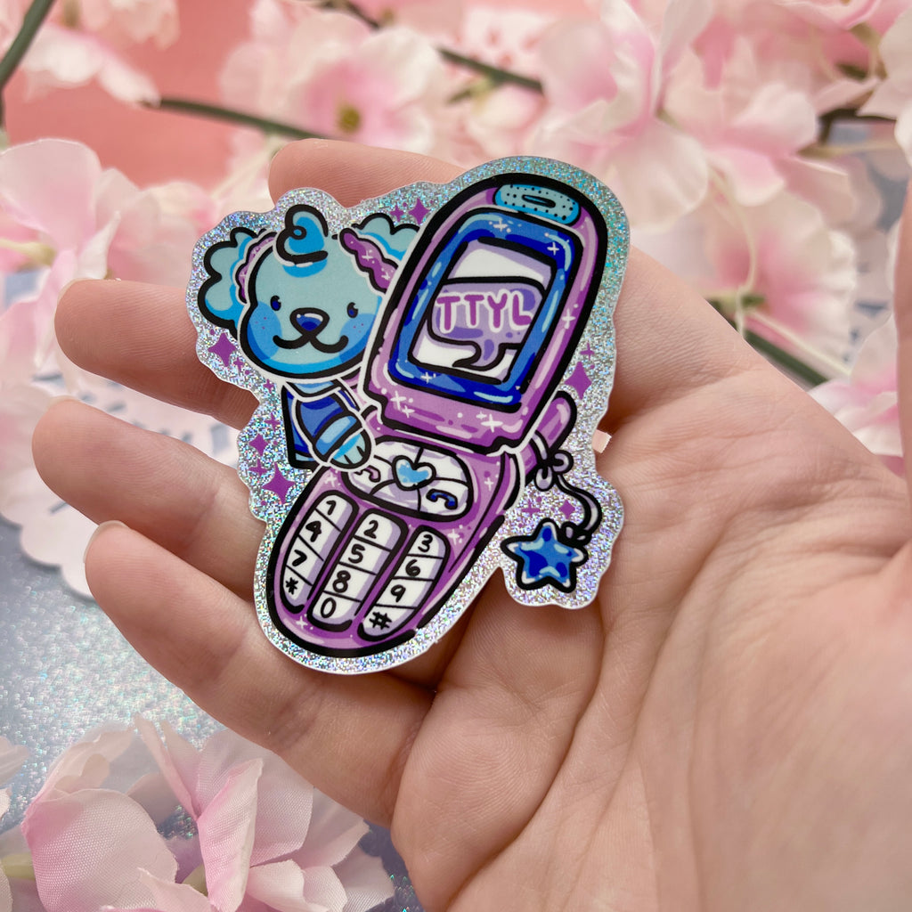 TTYL Retro Phone Sky ~ Pixie Dust Glitter Sticker Sticker Woolblossom   