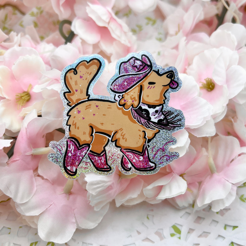 Golden Retriever Pink Cowgirl ~ Pixie Dust Sticker  Woolblossom   