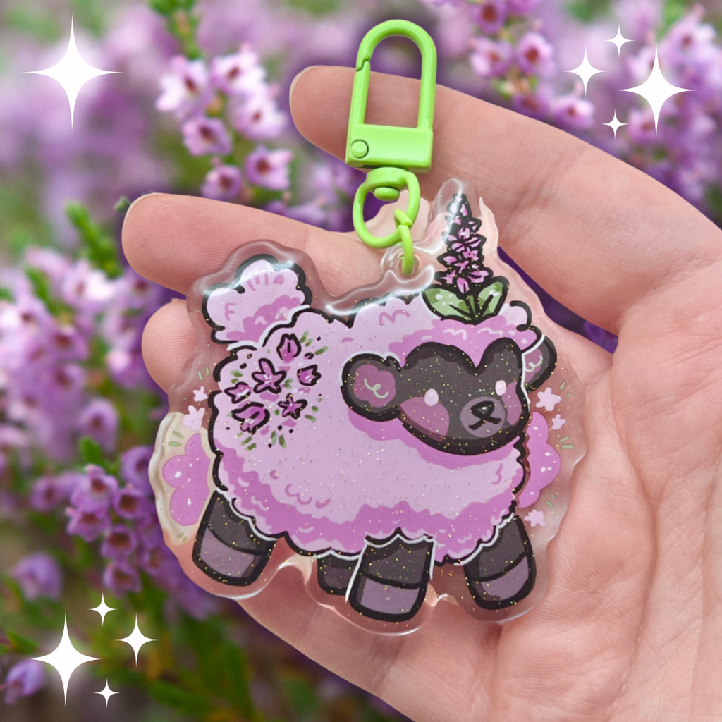 Heather Sheep ~ Glitter Acrylic Keychain Charm  Woolblossom   