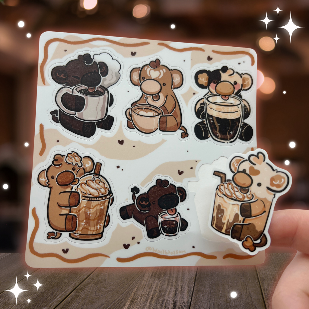 Coffee Cows ~ Sticker Sheet Sticker Sheet Woolblossom   