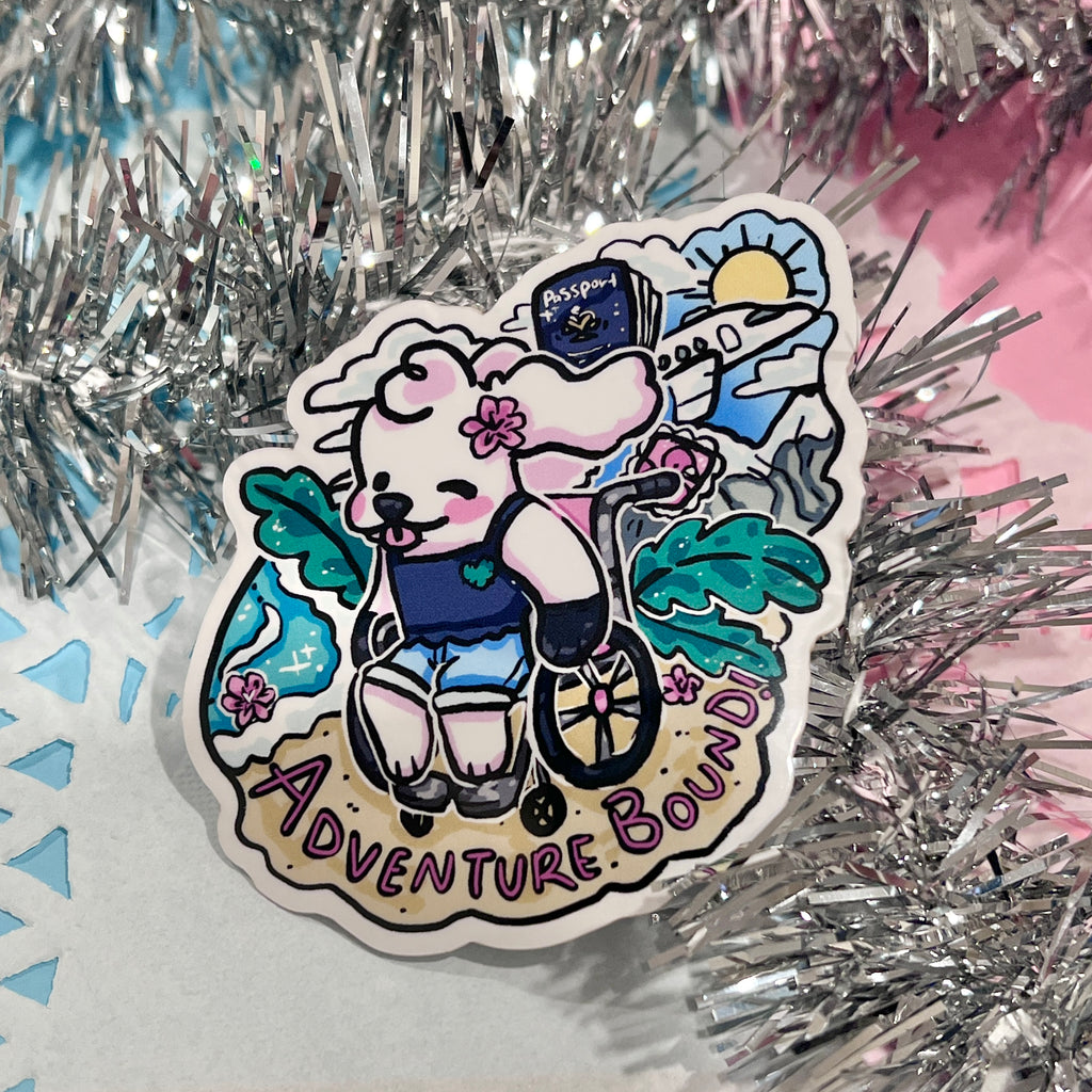 “Adventure Bound” Wheelchair Puppy ~ Sticker  Woolblossom   