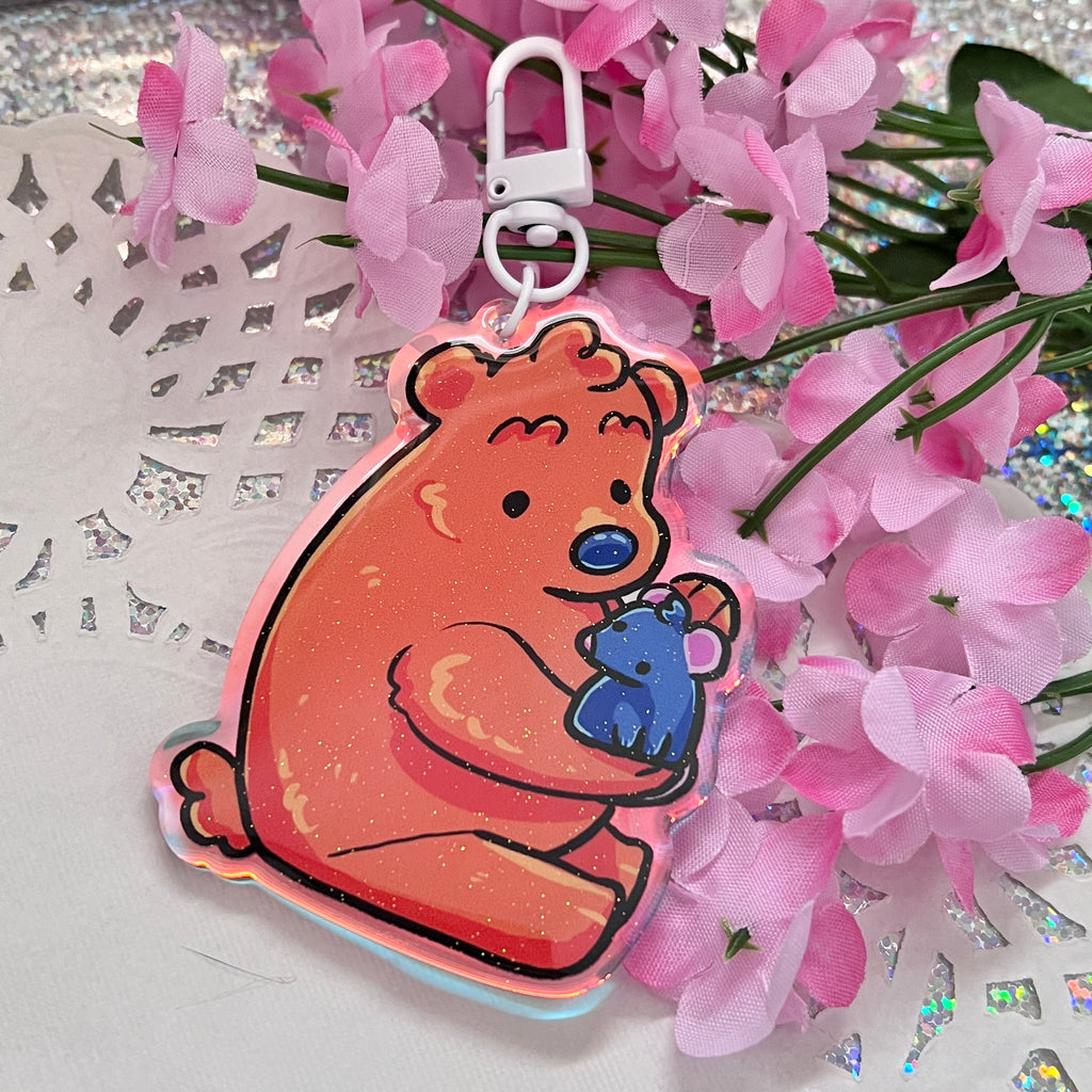 Bear and Mouse ~ Glitter Rainbow Holo Acrylic Charm (v.2)  Woolblossom   