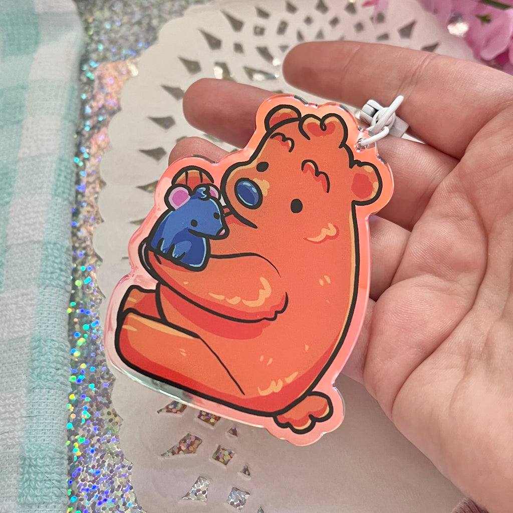 Bear and Mouse ~ Glitter Rainbow Holo Acrylic Charm (v.2)  Woolblossom   