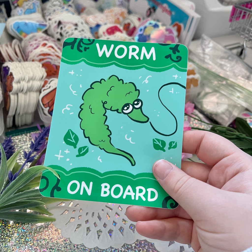 Worm on Board, Pink and Green Versions ~ Bumper Sticker  Woolblossom   