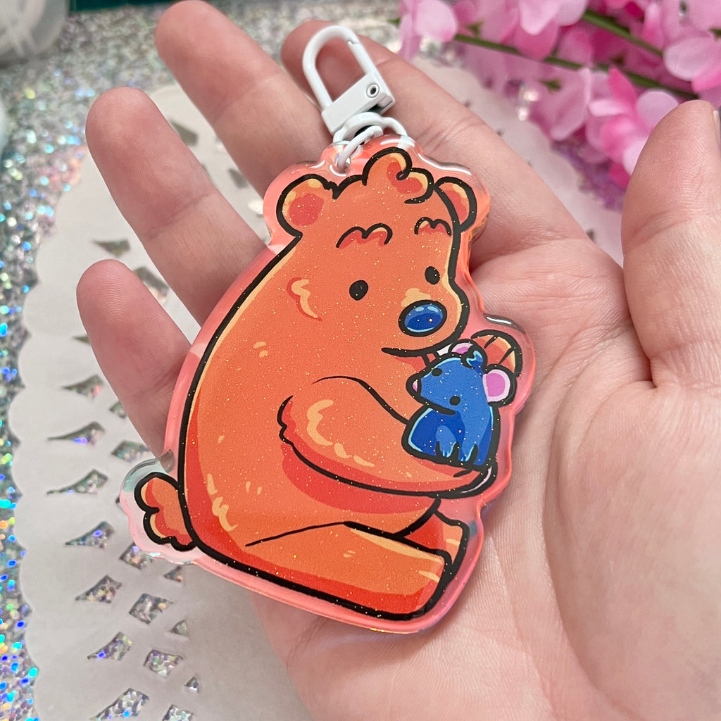 Bear and Mouse ~ Glitter Rainbow Holo Acrylic Charm (v.2)  Woolblossom   