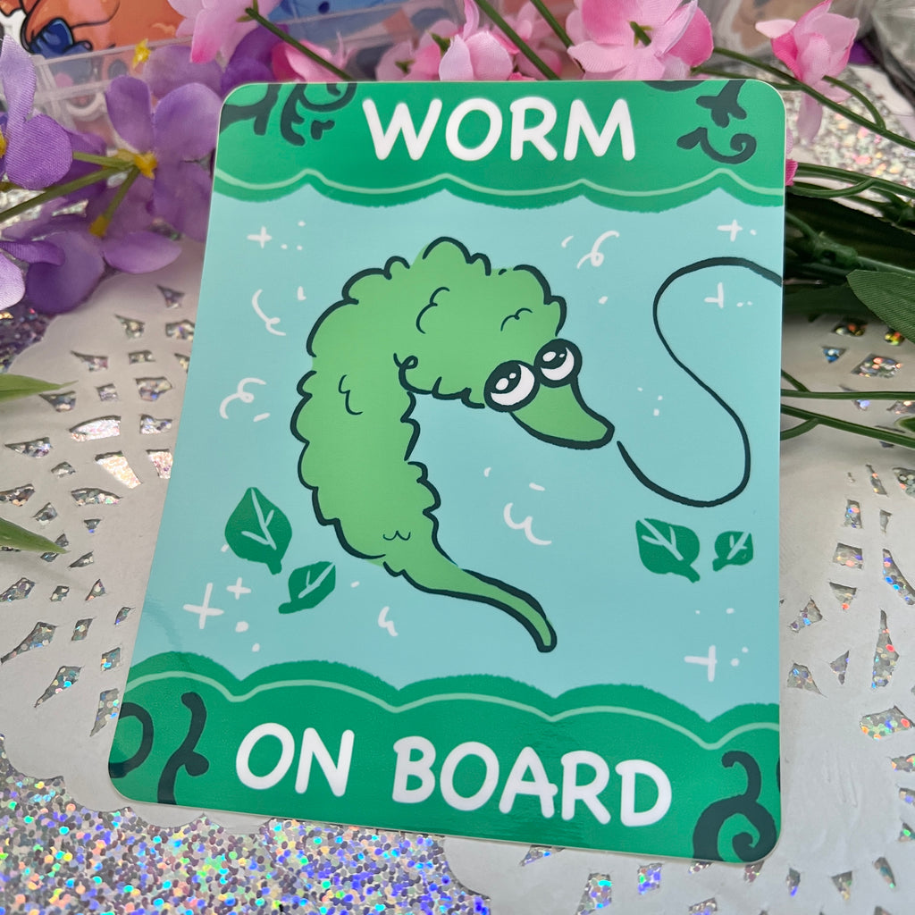 Worm on Board, Pink and Green Versions ~ Bumper Sticker  Woolblossom Green Worm  