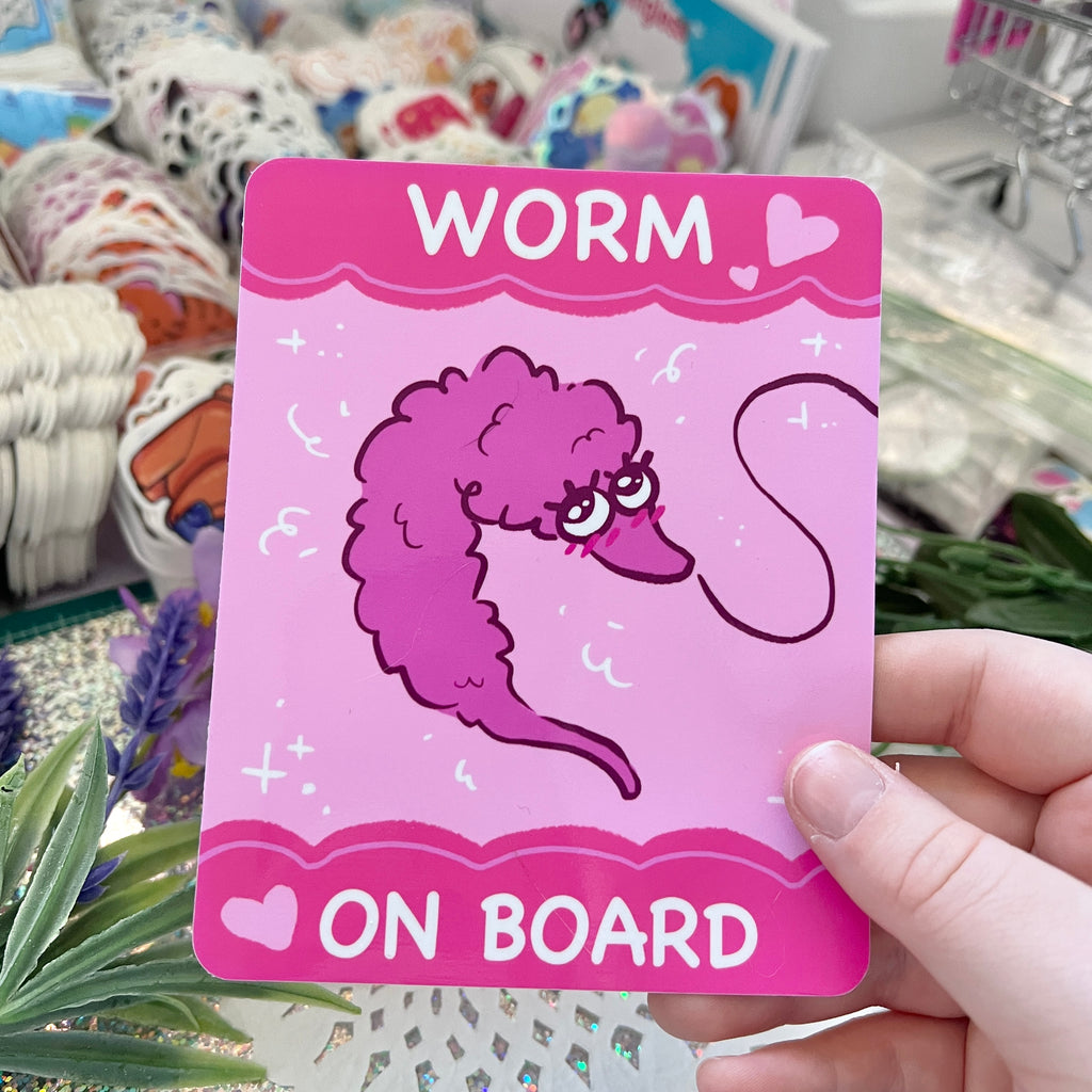 Worm on Board, Pink and Green Versions ~ Bumper Sticker  Woolblossom   